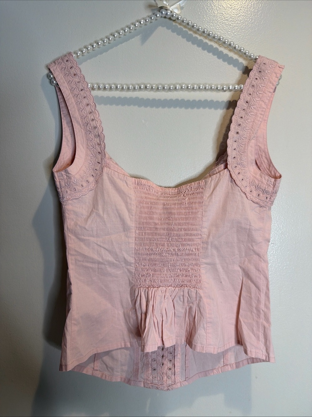 Free People Love Me Not Eyelets Embroidered Scalloped Button Front Fitted Tank M - Picture 6 of 7